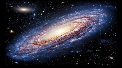 Obraz premium A beautiful spiral galaxy with neighboring star systems in the universe
