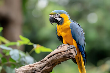 Obraz premium Vibrant blue and yellow parrot perched on branch