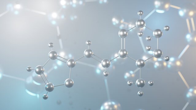 pyrantel molecular structure, 3d model molecule, depolarizing neuromuscular blocking agent structural chemical formula view from a microscope