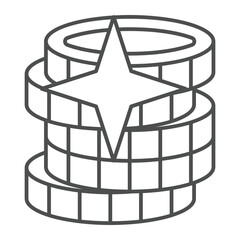 Shiny coins stack thin line icon, banking concept. Vector graphics. Money coin pole sign on white background, outline style icon for mobile or web design.