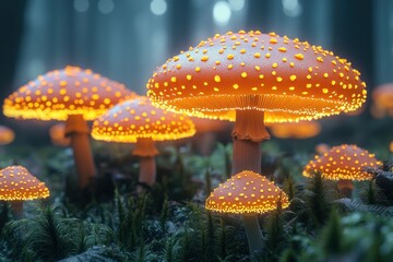 Glowing Mushroom Forest Fantasy Wallpaper Magic Nature Jungle Light Scenery Art