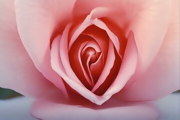 Delicate pink rose macro photography showing soft petals in heart shape formation with dreamy bokeh background, romantic floral art suitable for valentines designs.