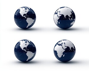 Fototapeta premium Four globe designs showcasing different views of Earth in modern graphics.