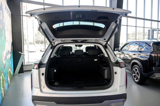 Astrakhan, Russia - November 8, 2024: Brand new silver Jaecoo J7 crossover in the showroom