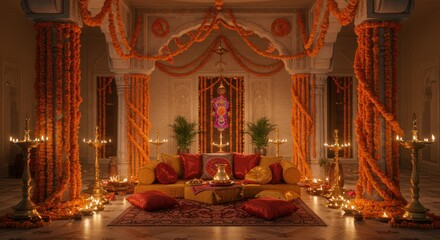 Fototapeta premium Decorated Room with Couch and Candles for Festive Celebration