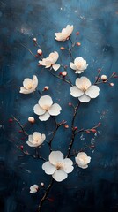 Traditional Asian blue and white flowers and trees illustration poster background