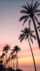 Obraz premium Palm Trees Silhouette at Sunset - Mobile Wallpaper