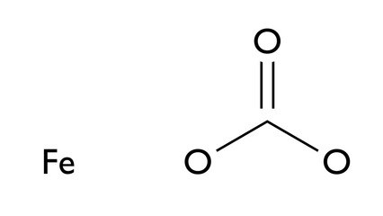 iron(ii) carbonate molecule, structural chemical formula, ball-and-stick model, isolated image e505