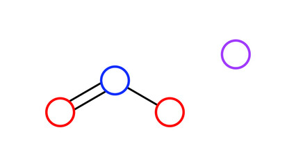 sodium nitrite molecule, structural chemical formula, ball-and-stick model, isolated image e250