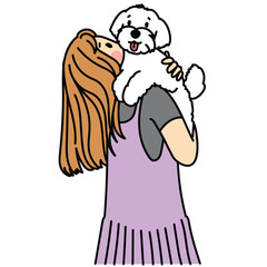 Dog people holding her animal cute cartoon puppy and lady drawing vector art