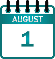 August 1 Calendar Icon - Date, Reminder, Schedule and Events Graphic