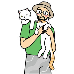 Cat people holding animal cute cartoon drawing vector art