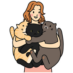 Cat people holding animal cute cartoon drawing vector art