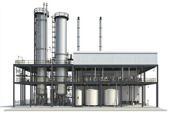 Fototapeta premium Industrial Manufacturing Plant with Storage Tanks and Towers