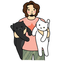 Cat people holding animal cute cartoon drawing vector art