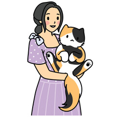 Cat people holding animal cute cartoon drawing vector art