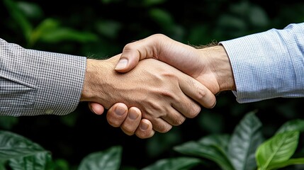 Handshakes signify successful negotiations, embodying trust and collaboration in a serene, green environment