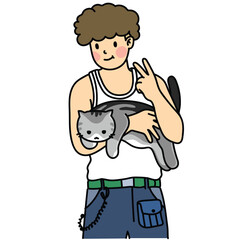 Cat people holding animal cute cartoon drawing vector art