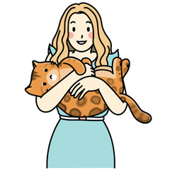 Cat people holding animal cute cartoon drawing vector art