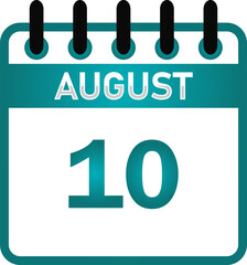 August 10 Calendar Icon - Date, Event, Planner and Schedule Reminder