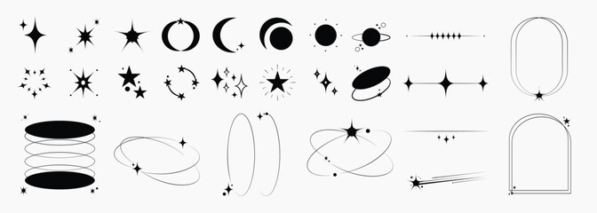 Set of abstract geometric shapes element vector. Collection of contemporary figure, circle, flower, sparkle, triangle, line ,frame, star. Design element for banner, prints, stickers, decor, icon.