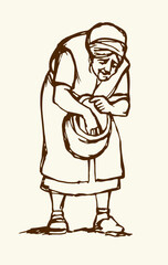 Vector illustration. People collecting manna in the desert.