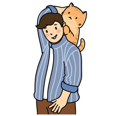 Cat people holding animal cute cartoon drawing vector art