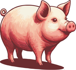 Pig flat cartoon isolated on transparant background. Vector illustration.