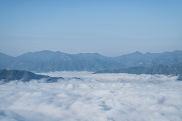 Beautiful landscape with fog. Rainforest ecosystem and healthy environment concept background. Panoramic mountain in deep countryside at Thailand. nature background.