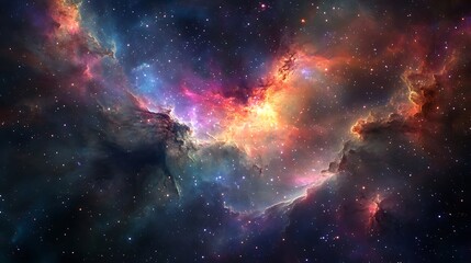 Fototapeta premium A breathtaking cosmic dance of vibrant nebulae and shimmering stars, a celestial ballet painted across the infinite canvas of space with rich, saturated colors.