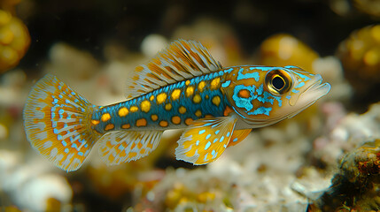 Colorful Fish Swimming in Coral Reef with Vibrant Blue and Gold