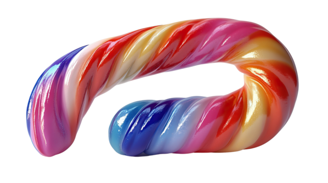 Rainbow Candy Cane: A vibrant and swirly candy cane, radiating with a spectrum of rainbow colors, embodying sweetness and festive cheer, poised to delight all.