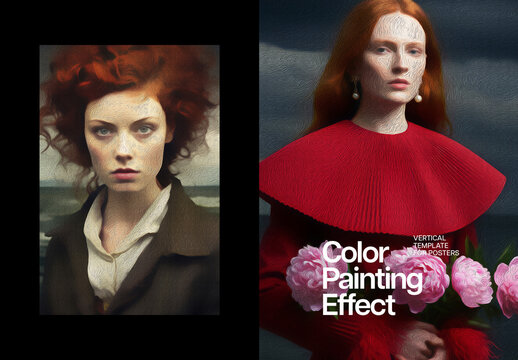 Color Oil Painting Poster Photo Effect Mockup