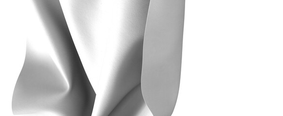 A white fabric drapes gracefully, creating a smooth and abstract texture. The folds and waves of the material are highlighted by soft shadows, creating a sense of movement and depth.
