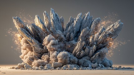 Dramatic Explosion of Debris and Smoke Emanating Energy in Abstract Landscape