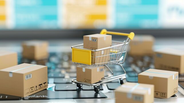 A futuristic digital hub-and-spoke system showcasing e-commerce growth with upward financial charts and transaction flow. Sharp visuals with clear focal points.