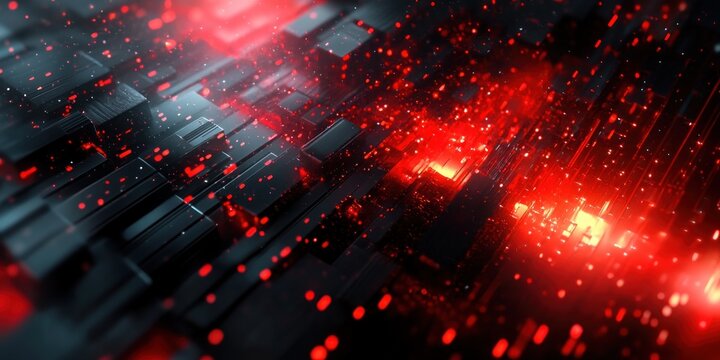 Futuristic Abstract Digital Art in Black and Red with Cyberpunk Design