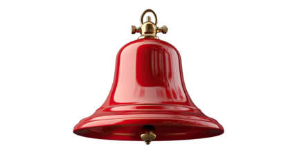 Crimson Bell of the Day: A striking, photorealistic image of a vibrant red bell with golden accents, capturing a sense of urgency and announcement. 