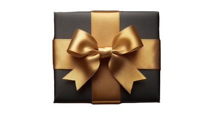Fototapeta premium Golden Gift: The meticulously wrapped gift box, adorned with a shimmering golden ribbon, speaks of elegance and anticipation, ideal for celebrations and special moments.