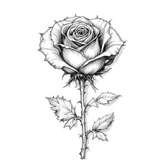 Intricate Hand-Drawn Vector Rose &ndash; Bold Black and White Illustration with Delicate Petals
Highly Detailed Rose Illustration &ndash; Thorny Stem and Subtle Textures in Black and White
Elegant Black and White