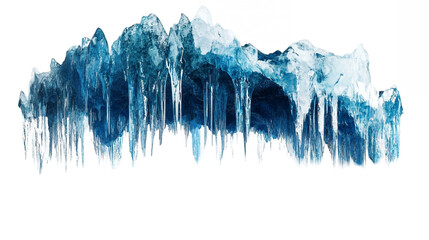 A serene ice cave with glistening icicles reflecting light isolated on a transparent background