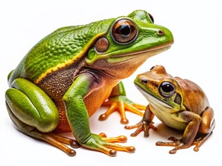 Fototapeta premium Green & Brown Frogs, Detailed Textures, Isolated on Transparent Background - High-Resolution Drone Photography Stock Photo