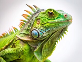 Fototapeta premium Green Iguana on White Background - Long Exposure Exotic Reptile Stock Photo