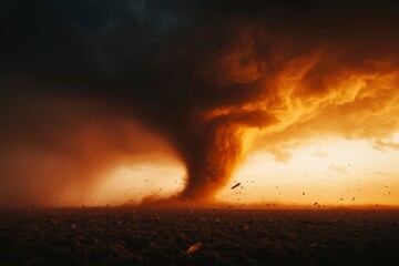 Fototapeta premium Destructive tornado touches down over open plains during golden hour. Stock footage