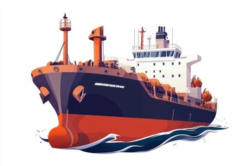 Large Cargo Ship Navigating Open Water with Abstract Design Elements