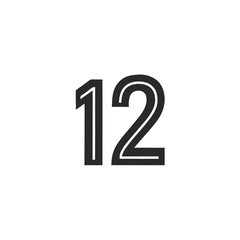 a number "12" written with a double-line font, vector illustration