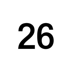 the number "26" in bold, standing out clearly against a plain background. The minimalist design focuses on the numbers themselves vector illustration