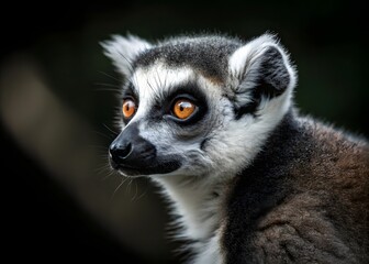 Obraz premium close-up portrait of a ring-tailed lemur against black background. Ring-tailed Lemur Madagascar animal