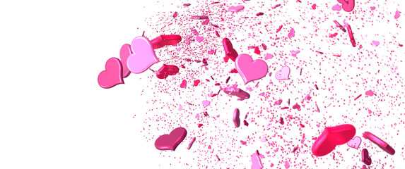 Love valentine background with red petals of hearts on transparent background