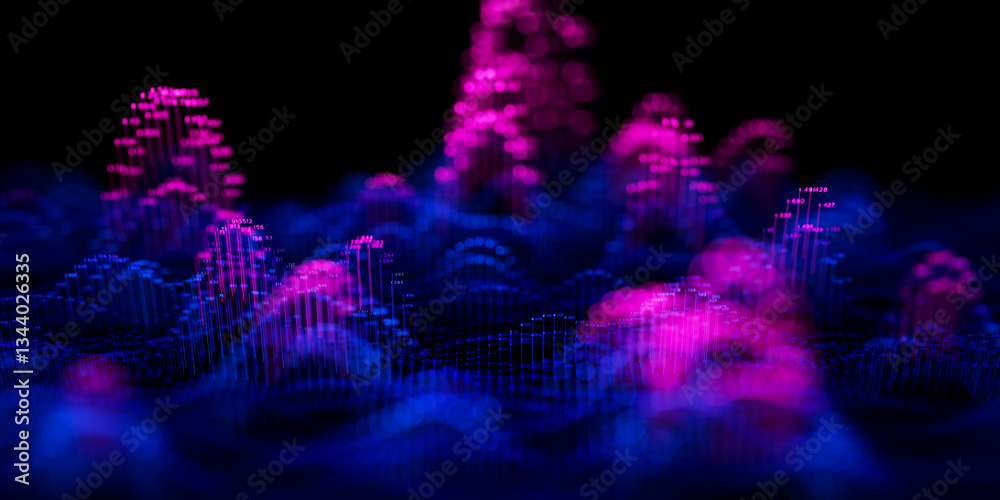 Poster big data complex wave graph. quantum computing universe. cyber space of ai technology. futuristic gr